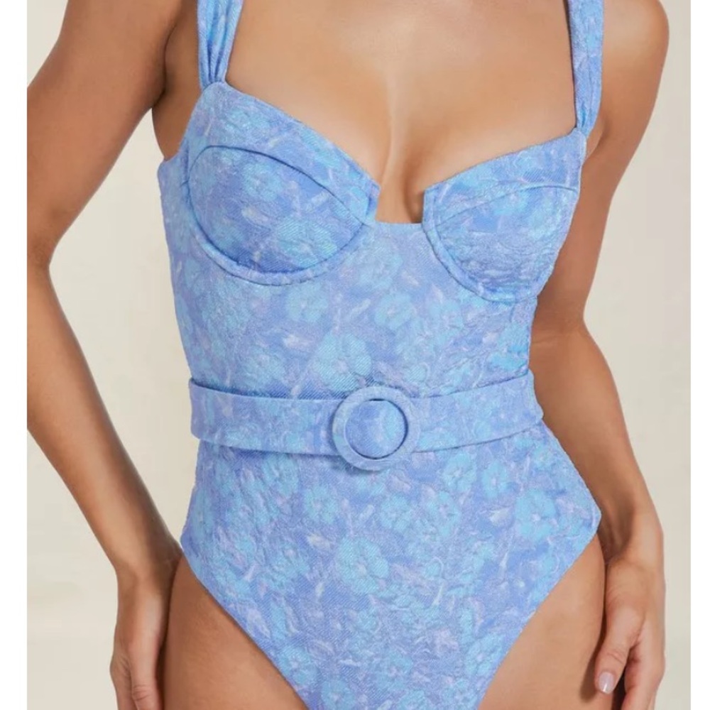 DEVON WINDSOR Lavender Blue Textured One-Piece with Belt